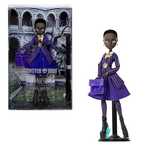 Monster High x Wednesday Doll and Accessories, Bianca Barclay Collectible in Nevermore Academy Uniform with Siren Amulet, Backpack and Doll Stand, JDR71