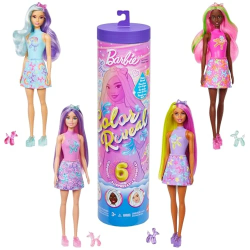 Offerta a tempo: Barbie - Color Reveal Serie Baloon Animals, Bambola Effetto Cambia Colore, con 6 Accessori a sopresa e Un Mini Palloncino a Forma di Animale Inclusi, Giocattolo per Bambini, 3+ Anni, JFV58 - 41% da 19.99 € a 11.76 €