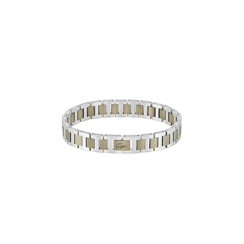 Tijdelijke aanbieding: Lacoste METROPOLE Collectie Schakelarmband in roestvrij staal, versierd met petit piqué-patroon - Verkrijgbaar voor hem en voor haar van 109.00 € naar 72.99 € (33% korting)