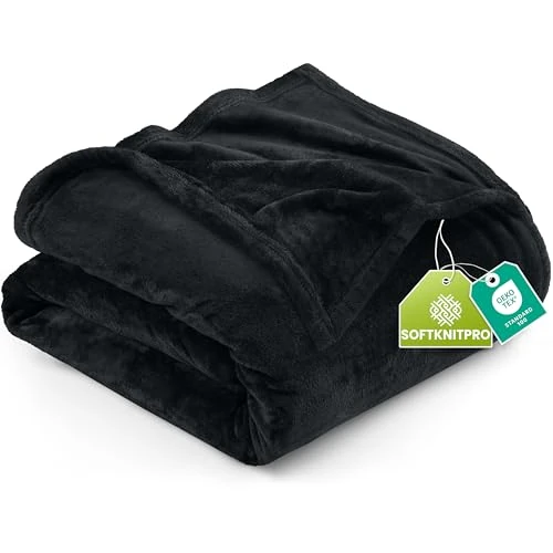 Utopia Bedding Fleece Double Blanket, Soft, Cosy 300 GSM Fluffy Blankets For Sofas, Bed, Couches [Black, 200x150 cm]