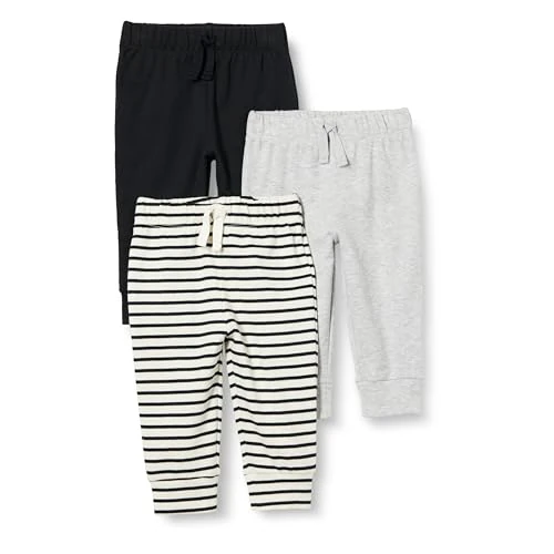 Offerta a tempo: Amazon Essentials Pantaloni Senza Chiusura in Cotone Unisex Bimbi, Pacco da 3, Grigio Chiaro Puntinato/Nero/Righe, 3-6 mesi - 0.00% da 16.99 € a 16.99 €