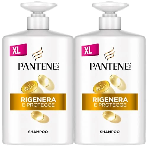 Pantene Pro-V Shampooing régénère et protège les cheveux fragiles, secs et abîmés, protège les liaisons des cheveux, sans silicone, huile minérale ni colorants, format maxi commodité, 2 x 1000 ml