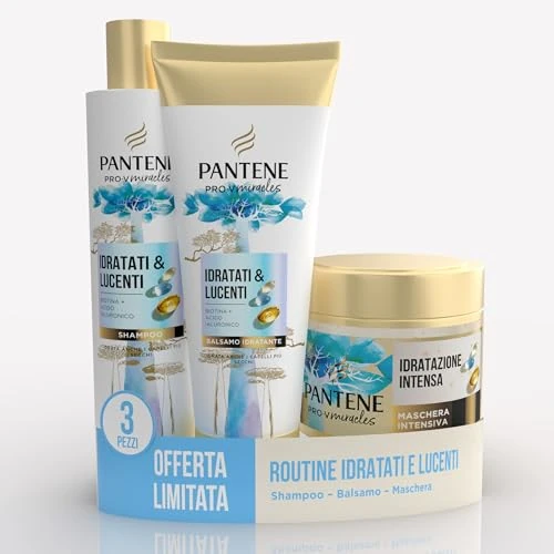 Pantene Pro-V Miracles Feuchtigkeitsspendendes & glänzendes Geschenk-Set für Haare: 1 x Shampoo 250 ml, 1 x Conditioner 160 ml, 1 x Maske 300 ml, verwandelt trockenes und beschädigtes Haar in weiches