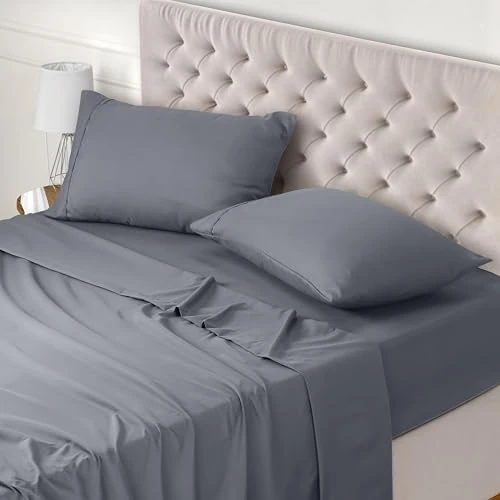 Utopia Bedding Juego de Sabanas 4 Piezas 160x200 - Poliéster Microfibra Cepillada - Oeko-Tex Certificado - Sábana Bajera, Sábana Plana y 2 Fundas de Almohada 50x75 (Cama 160, Gris)