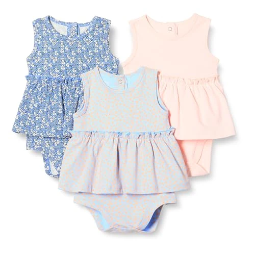 Amazon Essentials Baby Mädchen Ärmellose Bodysuit-Kleider, 3er-Pack, Blassrosa/Blau Posey Floral, 6-9 Monate