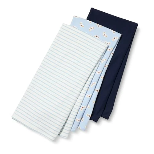 Amazon Essentials Couvertures d’Emmaillotage Mixte Bébé, Lot de 3, Bleu Marine/Koala/Rayures, Taille unique