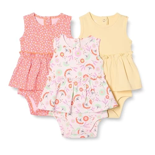 Offerta a tempo: Amazon Essentials Abiti con Body Senza Maniche Bimba, Pacco da 3, Floreale/Giallo Pallido, 0-3 mesi - 0.00% da 21.90 € a 21.90 €