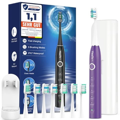 Sonic Electric Toothbrush for Adults and Kids - Sonic Toothbrush with 8 Toothbrush Heads (3 Types) and 5 Modes, 120 Days Battery Life, 50000 VPM, Travel Case and Wall Holder, 2 Minute Timer, USB C