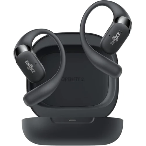 SHOKZ Auriculares Open-Ear OpenFit 2, True Wireless Bluetooth, micrófono, Auriculares de Gancho, 48 Horas de reproducción, Carga rápida, Resistencia al Agua IP55, Bolsa de Transporte, Negro