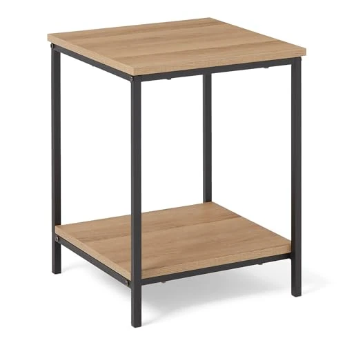 Limited-time offer: Amazon Basics Side Table with Bottom Shelf, Square, Bedroom Nightstand, Living Room End Table with Steel Frame, Easy Assembly, 40 x 40 x 51 cm, Oak from 29.03 GBP to 29.03 GBP (save 0%)