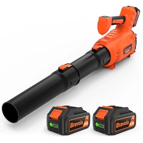 Offerta a tempo: Soffiatore a Batteria, Bravolu Soffiatore Foglie Elettrico, con 2 Batteria da 5200 mAh e Caricabatteria, Velocità Aria Max 305 km/h, 5 Velocità Regolabili e Modalità Turbo - 32% da 159.99 € a 108.29 €