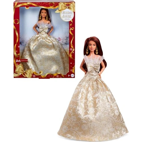 Limited-time offer: Barbie Signature, 2025 Holiday Dark Brown Hair Fashion Doll Wearing Silver & Gold Gown, Seasonal Collector Toy in Displayable Packaging, JBJ02 from 59.99 GBP to 41.19 GBP (save 31%)