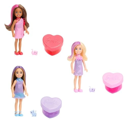 Offerta a tempo: Barbie Party Surprise - Chelsea Festa Glamour, set con bambola e un cucciolo, 6 sorpese con effetto cambia colore incluse, giocattolo per bambini, 3+ anni, JFY04, Multicolore - 18% da 14.99 € a 12.28 €