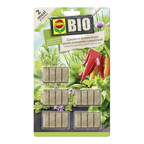 Offerta a tempo: COMPO BIO Concime in bastoncini per Aromatiche e peperoncini, Con pratico applicatore, 20 Bastoncini, Consentito in agricoltura biologica - 0.00% da 9.35 € a 9.35 €