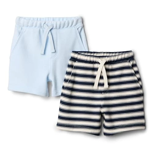 Oferta limitada: Amazon Essentials x Sofia Grainge Pantalones Cortos de Felpa Francesa de Punto sin Cordones Bebé-Niños, Pack de 2, Azul Claro/Rayas, 12 meses de 15.60 € a 13.50 € (ahorro 13%)
