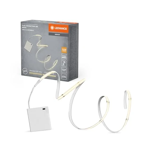 LEDVANCE Flex Decorative Battery Operated COB Strips with Warm White Light, 2 m, 3.3 W, 150 lm, 3000 K, 830 Warm White, IP20, Yellow, Silicone, Bulb Not Replaceable