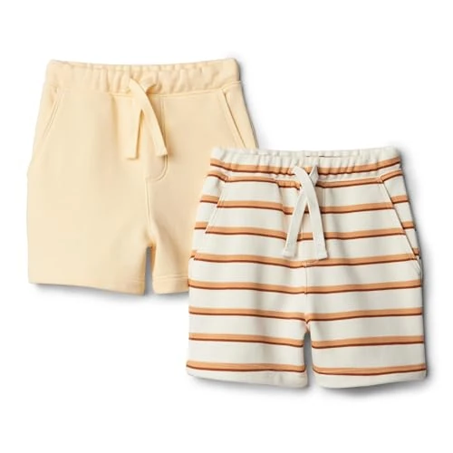 Oferta limitada: Amazon Essentials x Sofia Grainge Pantalones Cortos de Felpa Francesa de Punto sin Cordones Bebé-Niños, Pack de 2, Amarillo Pálido/Rayas, 12 meses de 12.68 € a 12.68 € (ahorro 0.00%)