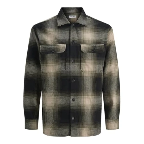 JACK & JONES Overshirt LS Jjcarter Check-Camiseta de Manga Corta, Verde Oliva, M Hombres