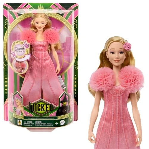 Offerta a tempo: Mattel Universal Wicked - Glinda Cantante, bambola snodata con look ispirato al film, outfit rimovibile e accessori inclusi, canta "Popular", giocattolo per bambini, 4+ anni, JLG49 - 28% da 27.43 € a 19.78 €