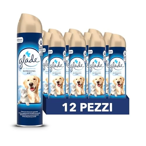 Offerta a tempo: Glade Deodorante per Ambienti Spray, Fragranza Refreshing Air, Combatte gli odori degli animali domestici, 12 Spray da 300ml - 20% da 31.08 € a 24.99 €