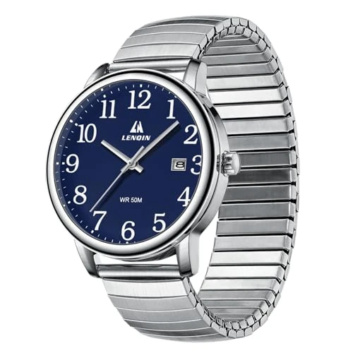 Offerta a tempo: LN LENQIN Orologio Acciaio Analogico Al Quarzo da Uomo Easy Reader Cinturino di Espansione da 38 mm Impermeabile Casual d'affari di Moda Orologi da Polso da Uomo con Data (Blue) - 33% da 29.99 € a 19.99 €