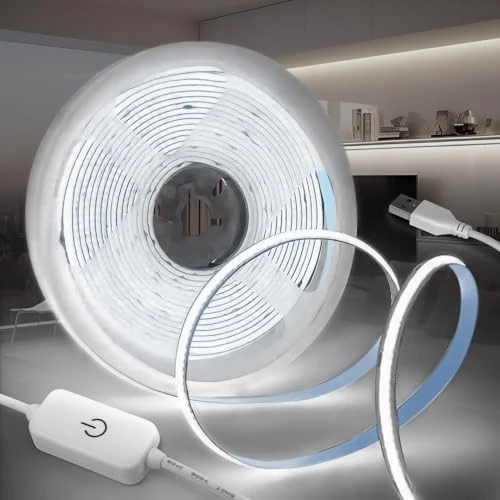 Offre limitée : KSIBNW Ruban LED COB USB 5V, 5M Blanc Froid 6000K Bande LED Dimmable Bandeau Largeur 8mm Autocollant Lumineuse 320LED/M Flexible Luminescence Bande pour Chambre, TV Rétroéclairage, Armoire Décoration de 17.99 € à 17.99 € (0.00% de remise)
