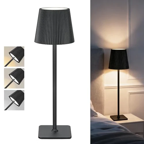 LuminexDesigns Cordless Rechargeable LED Table Lamp – 5200mAh Battery, Stepless Dimming, 3 Colour Temperatures, IP54 Water-Resistant, for Indoor & Outdoor Use – Black