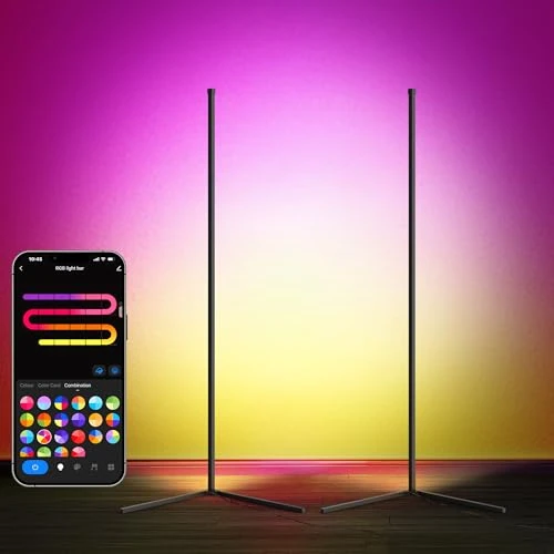 Offerta a tempo: LuminexDesigns Set 2 Lampade da Terra LED RGB 150cm – Piantane da Angolo Dimmerabili con Telecomando, Controllo Alexa, Illuminazione Ambientale per Salotto, Camera da Letto, Sala Giochi - 0.00% da 75.99 € a 75.99 €