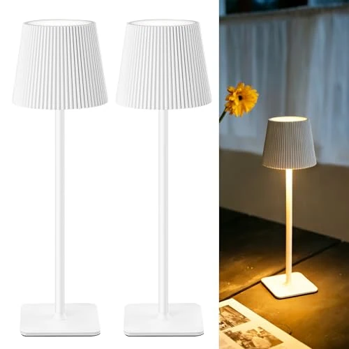 LuminexDesigns 2 Stück Tischlampe Kabellos LED Outdoor Lampe Tischleuchte Dimmbare Nachttischlampe mit 5200mAh Akku Lange Laufzeit, IP54 Wasserfest für Schlafzimmer, Büro, Deko, Weiß