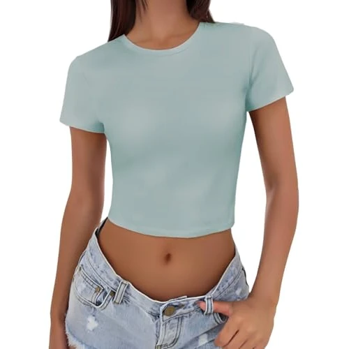 WEARDEAR Sportshirt Dames Korte Mouwen Shirt Ronde Hals Hardloopshirt Slim Fit Functioneel Zomer Yoga Shirts Fitness Crop Top Ademende Gym Tops