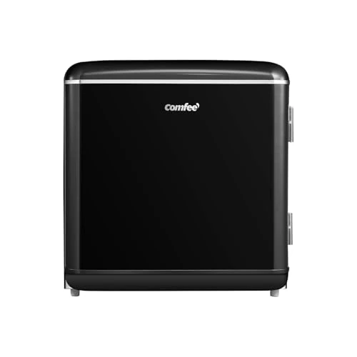 Comfee RCD50BL2EURT(E) Mini Single Door Refrigerator, 47L, Retro Design, with Refrigerator Compartment, Adjustable Thermostats, Low Noise, Suitable for Home and Office, Black