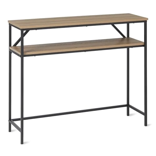 Amazon Basics Consola Rectangular con Estante de Almacenamiento, Estructura de Acero, 30 x 100 x 80 cm (Fondo x Ancho x Alto), Acabado en Roble