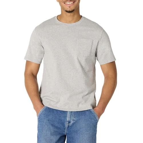 Offerta a tempo: Amazon Essentials T-Shirt da Uomo con Tasca in Cotone Pesante, vestibilità Comoda, Grigio mélange, L - 0.00% da 10.40 € a 10.40 €