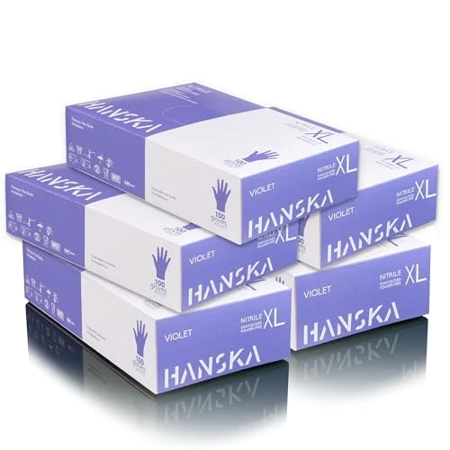 HANSKA 500 pezzi Guanti Monouso Nitrile Viola - Senza Polvere - Usa e Getta- Ambidestri - Non Sterili - Base di Gomma - Adatti per Ambiti Medici, Manipolazione degli Alimenti (500, XL)