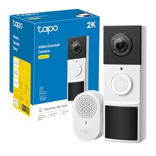 Limited-time offer: Tapo TP-Link D210 Video Doorbell Battery (Video Doorbell), Doorbell with Camera, 2K 3MP, Colour Night Vision, Two-Way Audio, 6400 mAh Non-Removable Battery, AI Detection, with Chime from 55.99 GBP to 49.28 GBP (save 12%)