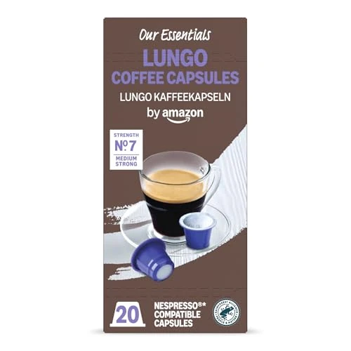 Limited-time offer: by Amazon Lungo Coffee Plastic Capsules, Nespresso Compatible, 20 Count, Pack of 1- Rainforest Alliance Certified from 3.02 £ to 3.02 £ (save 0.00%)