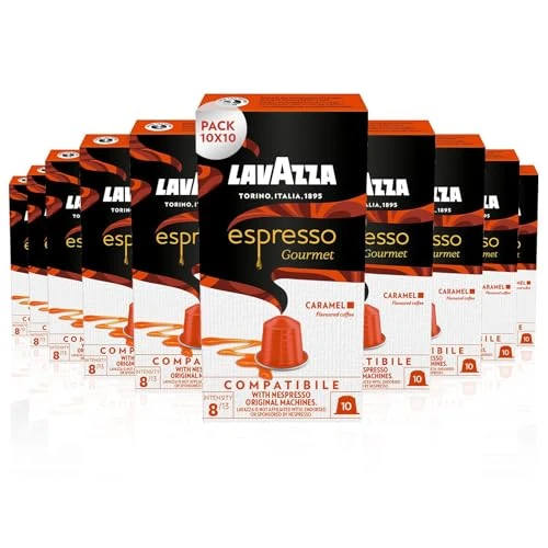 Offerta a tempo: Lavazza, Espresso Gourmet Caramel, 100 Capsule in Alluminio Compatibili con Macchine Nespresso* Original, con l'Aroma Naturale del Caramello, 100% Arabica, Intensità 8/13, Tostatura Media - 9% da 38.49 € a 34.99 €
