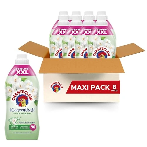 Chanteclair - Ammorbidente "I Concentrati", Muschio Bianco, Protegge la morbidezza del bucato, Profumo Intenso e Persistente sui Capi - 8 flaconi da 1800 ml, 90 dosi