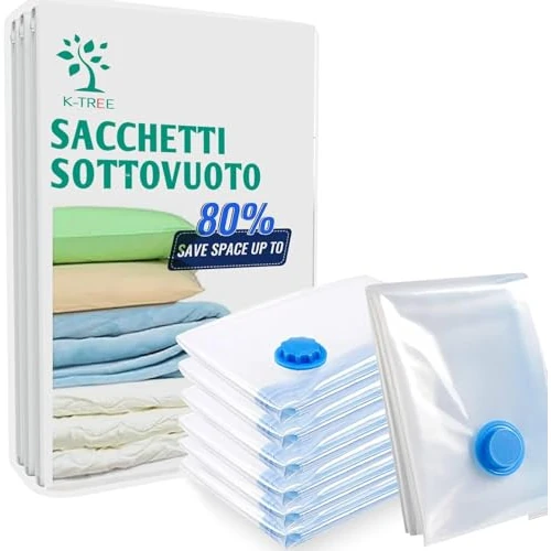 K-TREE Vacuum Storage Bag, 8 Set, Transparent, Zipper Closure, Vacuum Sealed, Space Saver Bags, Bedding, 50 x 70 cm (M), 60 x 40 cm (S), 65 x 100 cm (XL)