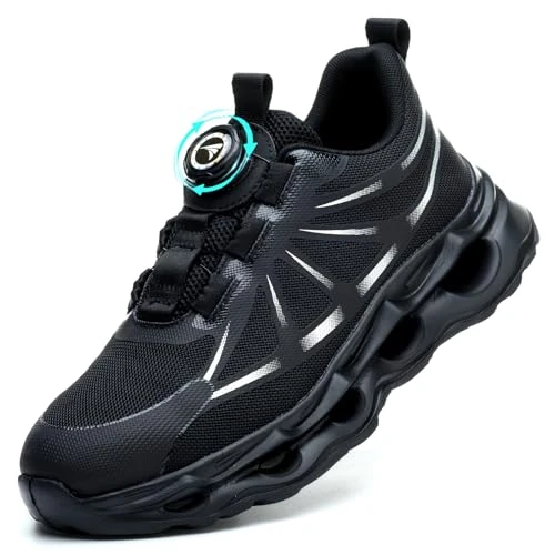 RASEARY Veiligheidsschoenen voor dames en heren, antislip, lichte werkschoenen, bouwplaatsschoenen met stalen neus, veiligheidsschoenen, Zwart, 43 EU