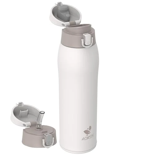 AORIN 18/8 Stainless Steel Water Bottle with 2 Lids, 950ml, Vacuum Insulated Metal Bottle, Leakproof Drinks Bottle, BPA Free, Hot & Cold Compatible, Portable Flask for Gym, Sport, Daily