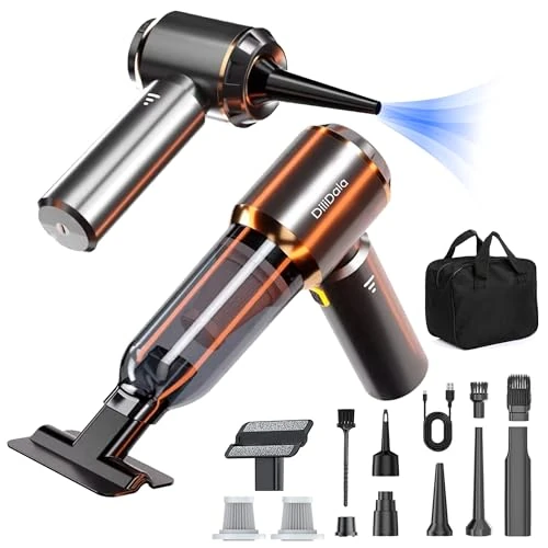DiliDala Aspirador de Mano, 25000Pa Mini Aspirador Recargable, Aspiradoras de Mano con Motor sin Escobillas de 220.000 RPM, 3 Niveles de Succión para Casa/Coche/Pelo de Mascota