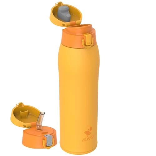 AORIN 18/8 Stainless Steel Water Bottle with 2 Lids, 950ml, Vacuum Insulated Metal Bottle, Leakproof Drinks Bottle, BPA Free, Hot & Cold Compatible, Portable Flask for Gym, Sport, Daily