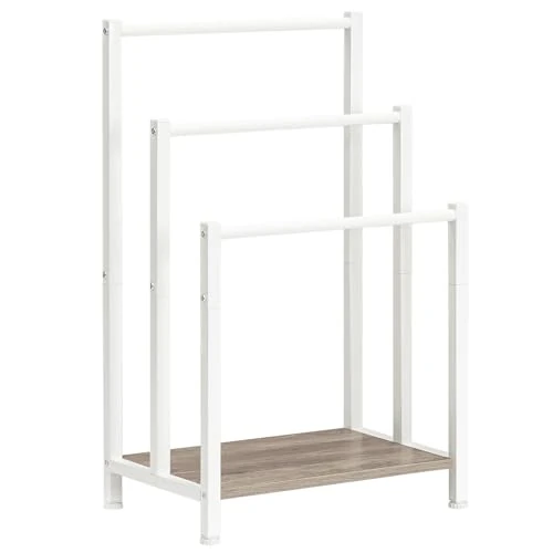 Oferta limitowana: HOOBRO Wieszak na ręczniki, wolnostojący, do łazienki, z 3 drążkami, na ręczniki kąpielowe, ubrania, koce, biały + szary EWG03LB01 z 192.99 zł na 192.99 zł (oszczędź 0.00%)