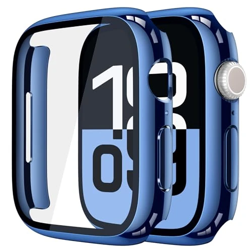 Offerta a tempo: Misxi 2 Pezzi PC Cover Protezione con Vetro Temperato per Apple Watch Serie 11/10 46mm, Custodia Ultra-sottile Anti-caduta Resistente ai Graffi per iWatch, 1 Blu + 1 Trasparente - 0.00% da 10.99 € a 10.99 €