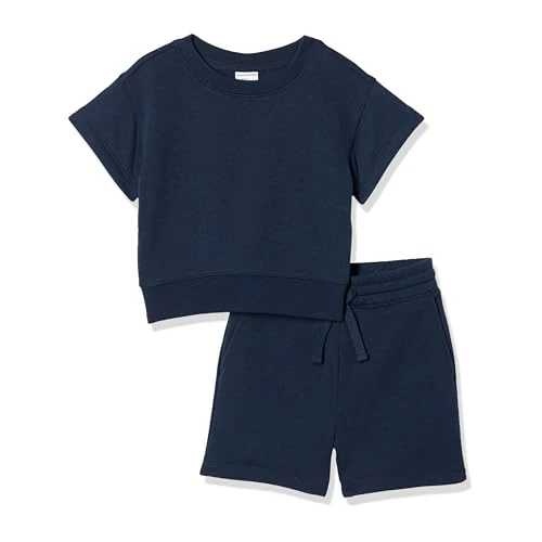 Limited-time offer: Amazon Essentials Boys' Relaxed Fit Short Sleeve Sweatshirt and Shorts Set, Pack of 2, Navy, Small from $23.70 to $23.70 (save 0.00%)