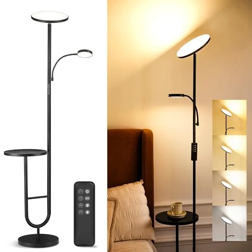 Offerta a tempo: Lampada da Terra LED con Ripiano, 36W+7W Dimmerabile con Telecomando, Testa Girevole a 350°, 2700K-6500K, Lampada Moderna Nera per Soggiorno, Salotto e Ufficio AVEN MF18 - 22% da 89.99 € a 69.99 €