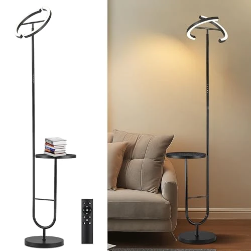 Offerta a tempo: LuminexDesigns Lampada da Terra LED con Tavolino – 36 W dimmerabile con Telecomando e Touch, Testa Girevole 360°, 2700K-6500K, Lampada Moderna Nera per Soggiorno e Ufficio, 175 cm - 42% da 89.99 € a 52.16 €
