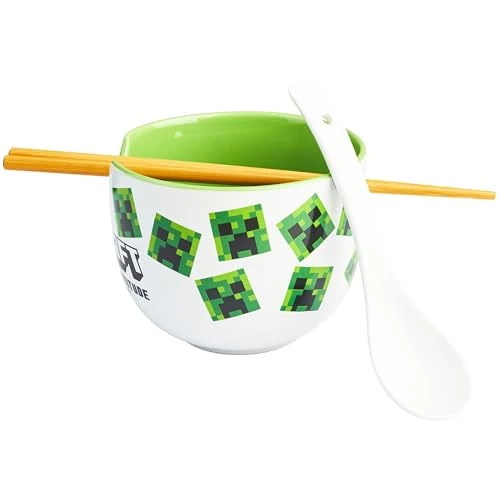 Offre limitée : Get Trend Minecraft Set Bol à Ramen 600ml, Bol Japonais Nouilles avec Cuillère Céramique, Baguettes en Bambou, Compatible Micro Ondes, Cadeau Gamer (Multi Minecraft) de 19.79 € à 18.15 € (8% de remise)