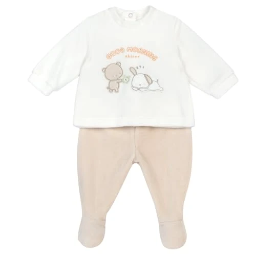 Chicco, Conjunto Bebé Recién Nacido con Camiseta y Pantalones de Suave Ceniza, Ropa Bebé -24 Meses, Designed in Italy